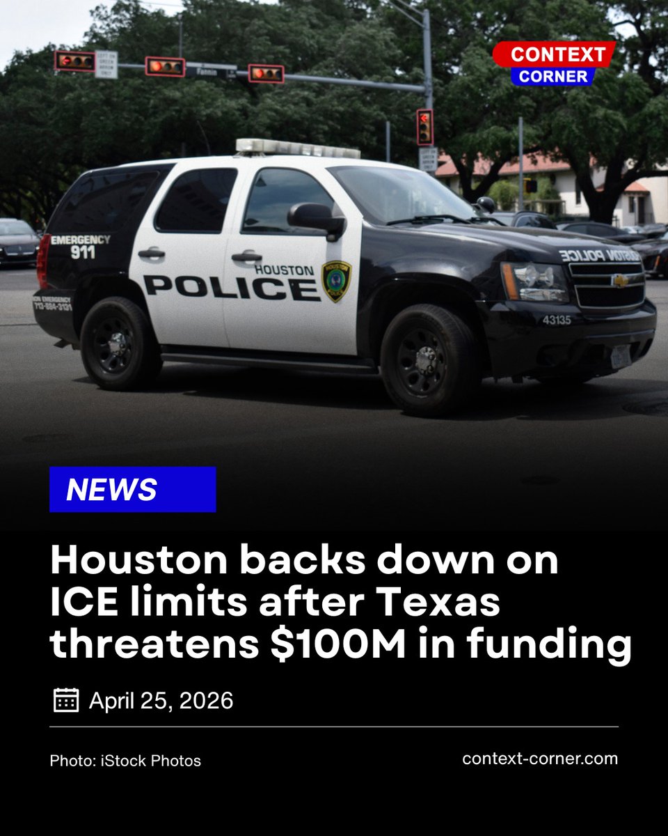 ContextC56659's tweet image. Houston expands ICE cooperation after Texas threatens $100M funding cut.

State pressure on cities is growing.

Read Full Article:context-corner.com/news/houston-b…

#Houston #Texas #Immigration