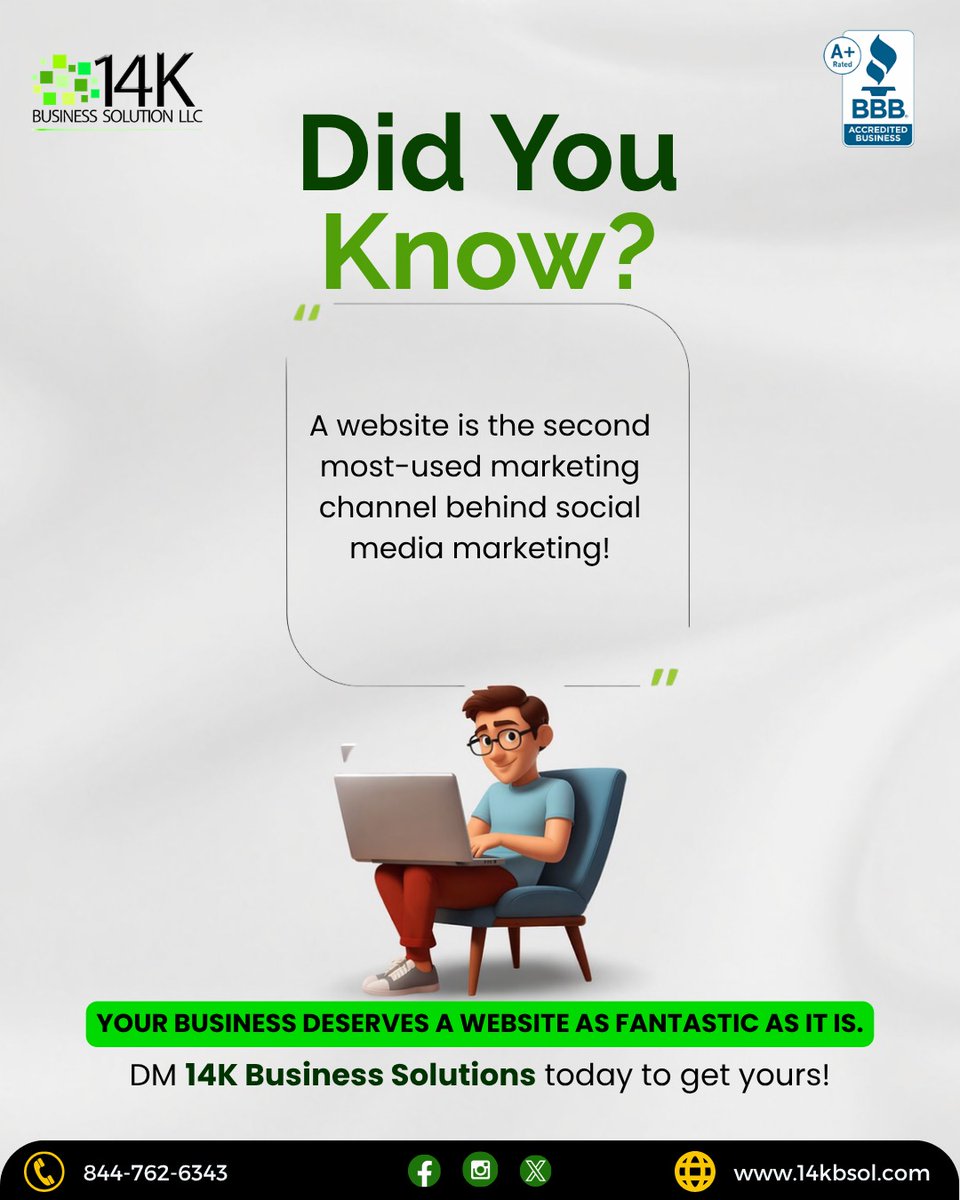 14Solutions's tweet image. Did you know?
Your business deserves a website as fantastic as it is.

DM 14K Business Solutions today to get yours!    

Call Us Today: (844) 762-6343
Visit our website: 14kbsol.com
#14KBSOL #digitalmarketing #websitedesign #businessgrowth #onlinepresence