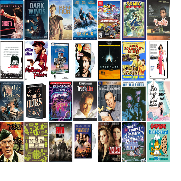 FramPub's tweet photo. This week the Framingham Public Library has 32 new books and 21 new movies.  New items include Christy, Dark Winds Season 4, Ben-Hur, The River Wild, PAW Patrol Rescue Wheels, Sonic the Hedgehog 21, Dog Day Afternoon, The Maltese Falcon, and Pleasantville. https://t.co/UaRryxuw0b https://t.co/TkTEYMKam2