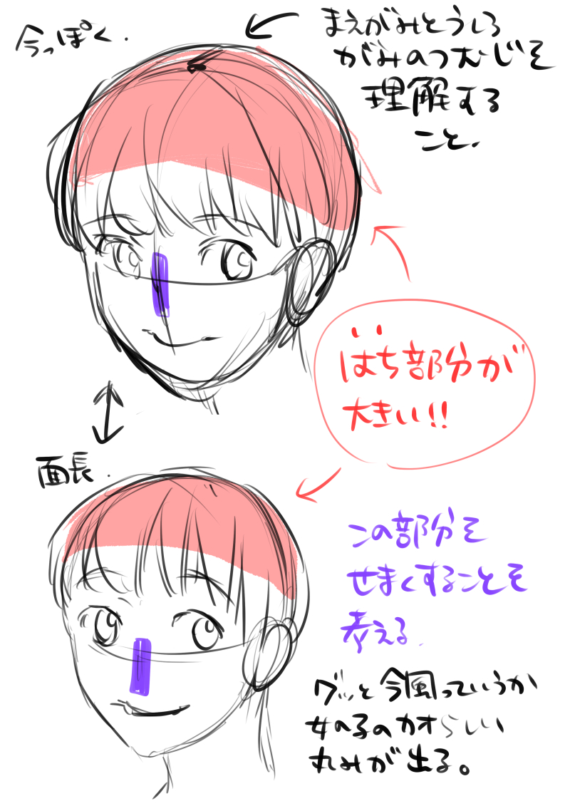 「顔の中身をキュッと下の方に集める」のが可愛く描くコツなんだなと最近やっと気づいたので
キラキラした目を描くなら絵柄そのものを少しずつ動かしてく必要があって今過渡期。

でもこれやりすぎると男を描けなくなってくし大人女性も下手になってく(ロリババアになる)ので程々で探っているところ 