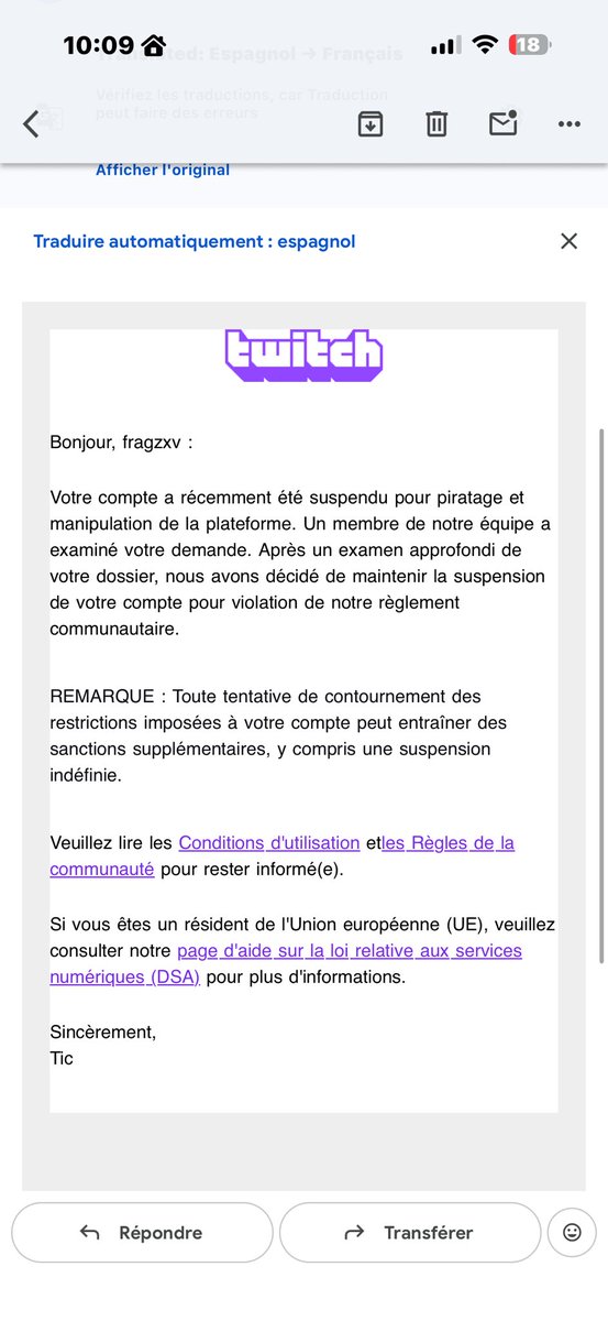 Fragzxv's tweet photo. @Kun3bood J’ai eu pareil, Apars regarder des stream dans mon coin et je stream pour les match cmg j’me suis fais ban pareil.. https://t.co/JHHBkZarnA