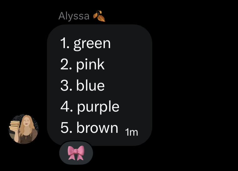 thesubstcnce's tweet image. 🚨 Alyssa Perrine debunks rumors spread by Google based on resurfaced social media posts. These are her ACTUAL favorite colors 

“green, pink, blue, purple, brown”