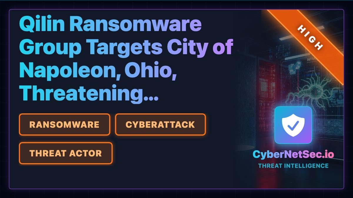 NetSecIO's tweet image. 🇺🇸 The City of Napoleon, Ohio, has been hit by the Qilin ransomware group. Attackers are threatening to leak sensitive municipal data in a double extortion attack. #Ransomware #Qilin #CyberAttack #Ohio