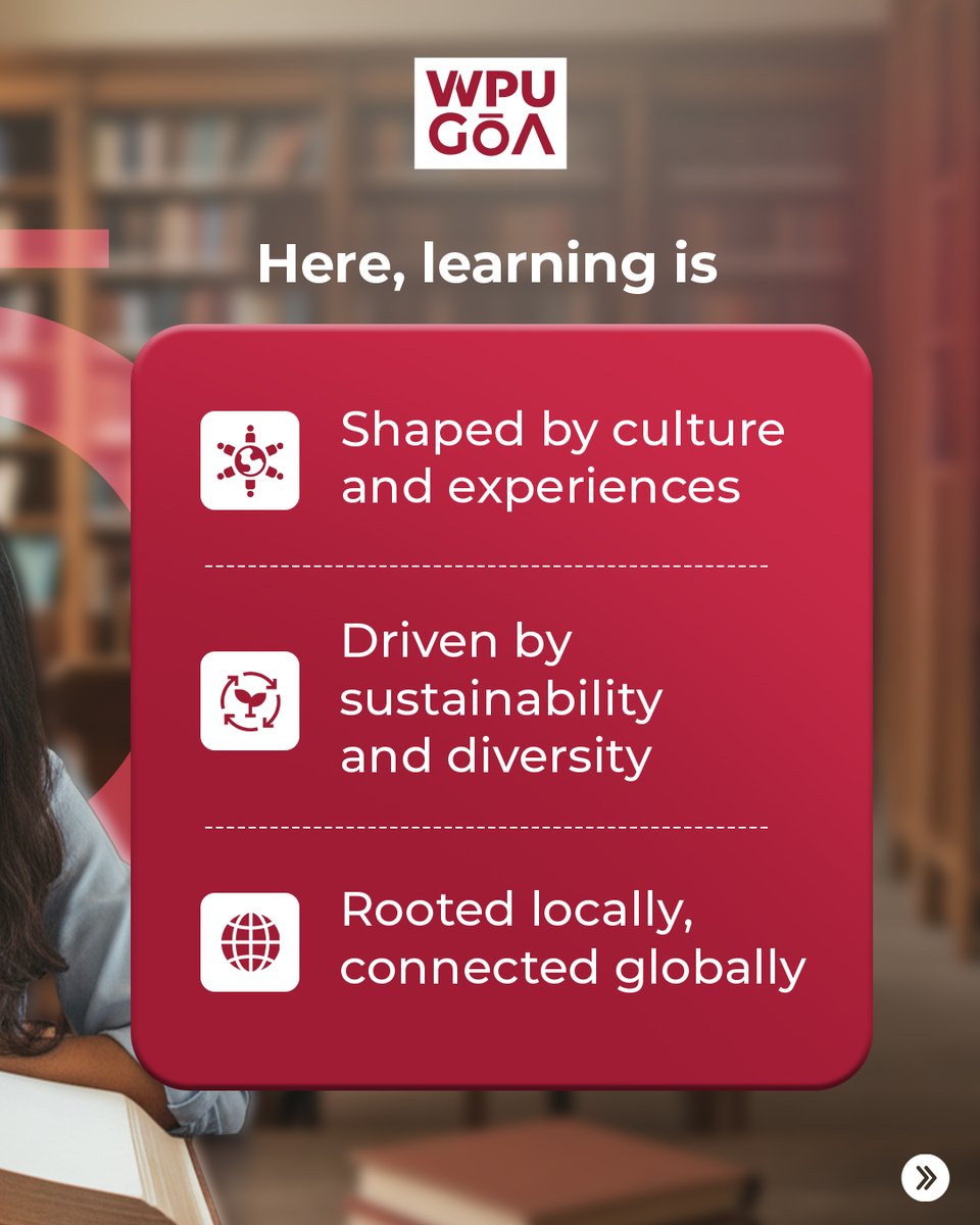 WPUGoa's tweet photo. The right learning environment expands your perspective, deepens thinking, and opens up new ways of seeing the world.
Experience this way of learning at India’s first transdisciplinary university, WPU GŌA
#WPUGOA #WPU #GOA #Transdisciplinary #TransdisciplinaryLearning https://t.co/nWrHxDK5gU