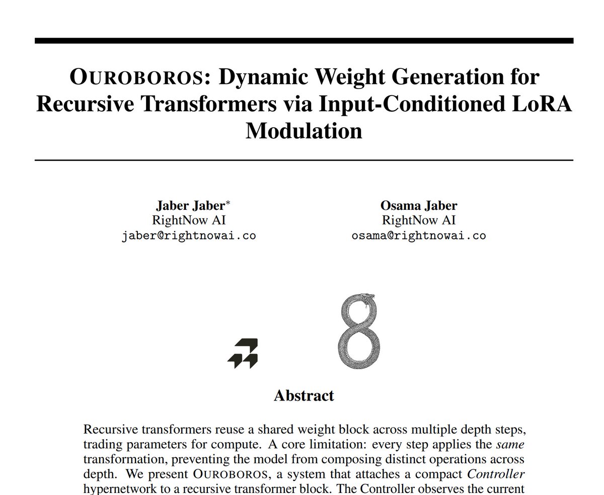 big models reason because they're deep. a 70b model has 80 layers, each doing something different.

if you want a small model to do the same, you can take one layer and just run it 80 times. universal transformer did this in 2019. huginn did it in 2025.

problem is, when you run