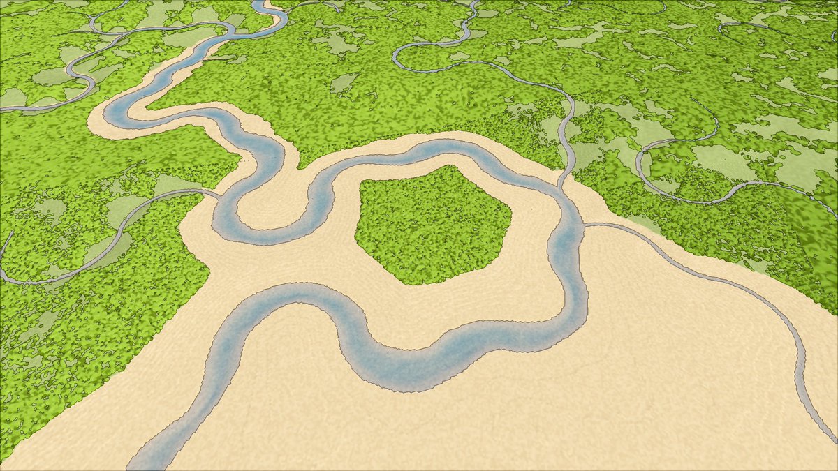 lisyarus's tweet image. Fun world generation: a river almost made a full circle, enclosing a hex-shaped forest patch 🤯

#indiedev #gamedev #indiegames #screenshotsaturday