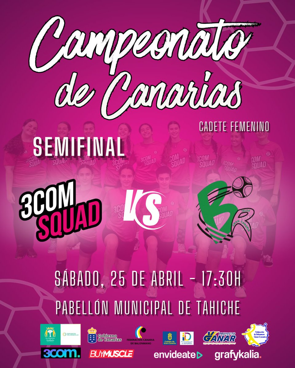 🔥 SEMIFINAL | TODO O NADA

💗 El 3COM Squad Cadete se juega el pase a la final.
🗓️ Sáb 25/04 | 🕠 17:30h | 📍 Tahiche
🆚 Rocasa Verde

📺 Streaming: youtube.com/watch?v=few_qj…

A competir con cabeza y corazón. #Somos3comsquad #MareaRosa