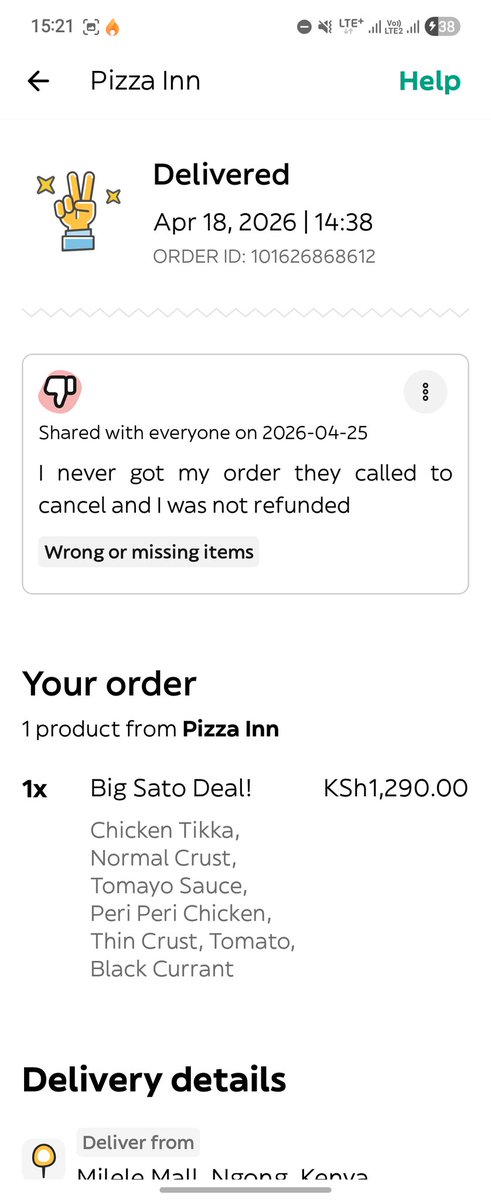 Buildwithawuor's tweet photo. @glovo @GlovoKenya  I swear I've just seen them steal that 1300 and refuse to refund yet nothing was delivered. https://t.co/i2B7dnJTpO