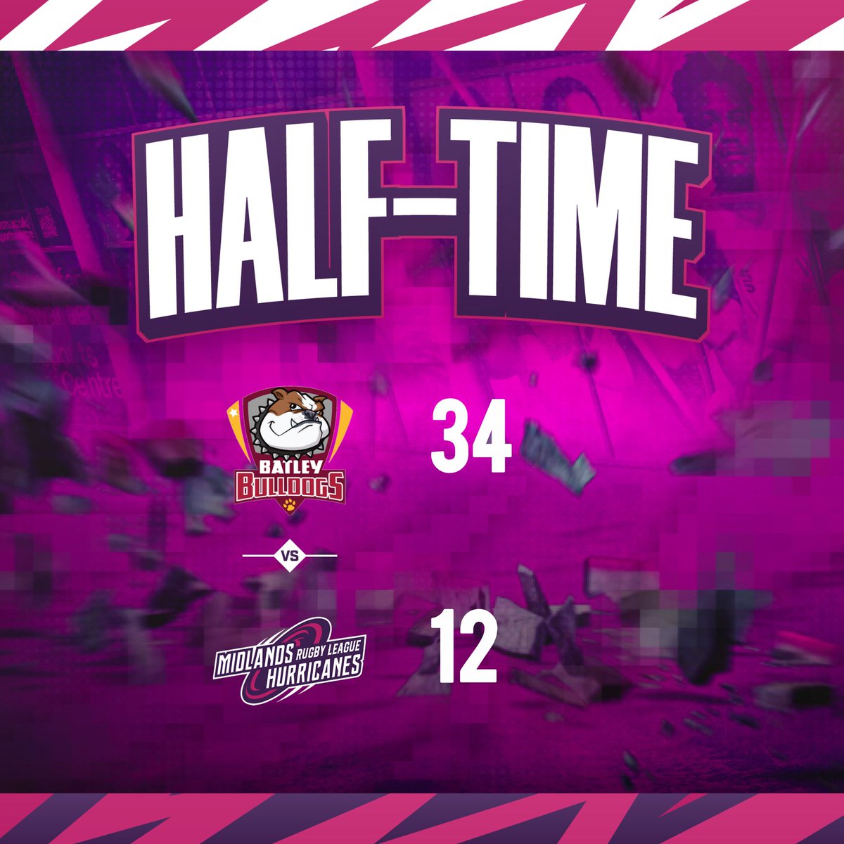 HurricanesRLFC's tweet photo. HALF-TIME

Midlands Hurricanes 12 - 34 Batley Bulldogs 

A difficult first half for the Canes here in Leominster, but all to play for in the second half! 

Tries: Johnston and Robinson 
Cons: Preece (2/2) https://t.co/dpN5cA988D