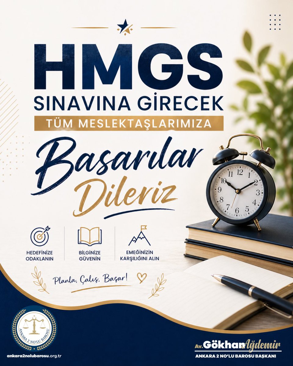 ankara2barosu's tweet photo. #HMGS sınavına girecek tüm meslektaşlarımıza başarılar diliyoruz. ⚖️📚

Emeklerinizin karşılığını alacağınız, bilgi ve birikiminizin en güzel şekilde taçlanacağı bir sınav olmasını temenni ediyoruz.

Hedefinize odaklanın, kendinize güvenin ve azminizi asla kaybetmeyin.

Tüm meslektaşlarımıza başarılar diliyor, sınav sürecinde kolaylıklar temenni ediyoruz.