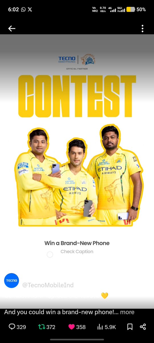Next_ritesh's tweet image. Here is My Screenshot ✅ 
Captured the perfect moment! 🟡 

All Step Done:
Following, Liked, and Reposted ✅

Hoping to win this brand New Tecno phone and celebrate the Yellove! 💛📱
#ContestAlert #TecnoIndia #ChennaiSuperKings @TecnoMobileInd 

Tagging 🧑‍🦰: @AnshuAura @pra_mod18