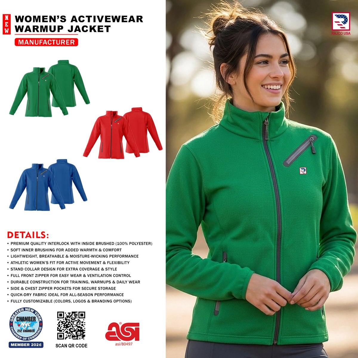 RajcoUSA's tweet image. Women’s Activewear Warmup Jackets, engineered for performance &amp;amp; bulk production.
Brushed interlock polyester
Breathable &amp;amp; moisture-wicking
Full customization available
Partner with a trusted manufacturer.
#Activewear #Sportswear #B2B #Manufacturing #FitnessApparel #PrivateLabel