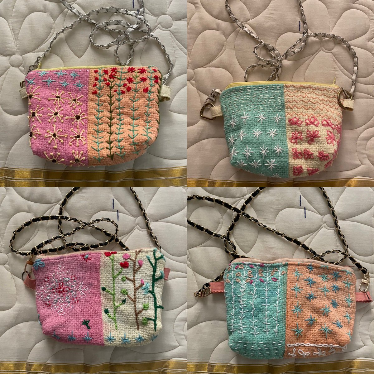janakimurali's tweet image. #ThreadTales 👵🏼
Inspired by Thuy Phan’e embroidered purse on YouTube I tried my own version, including doing a Kolam.
🤐The difficult part was sewing the zip. I now have 2 purses, the 2nd  better than the first. 
 #embroidery 
#patchwork
#diyideas
#handmades