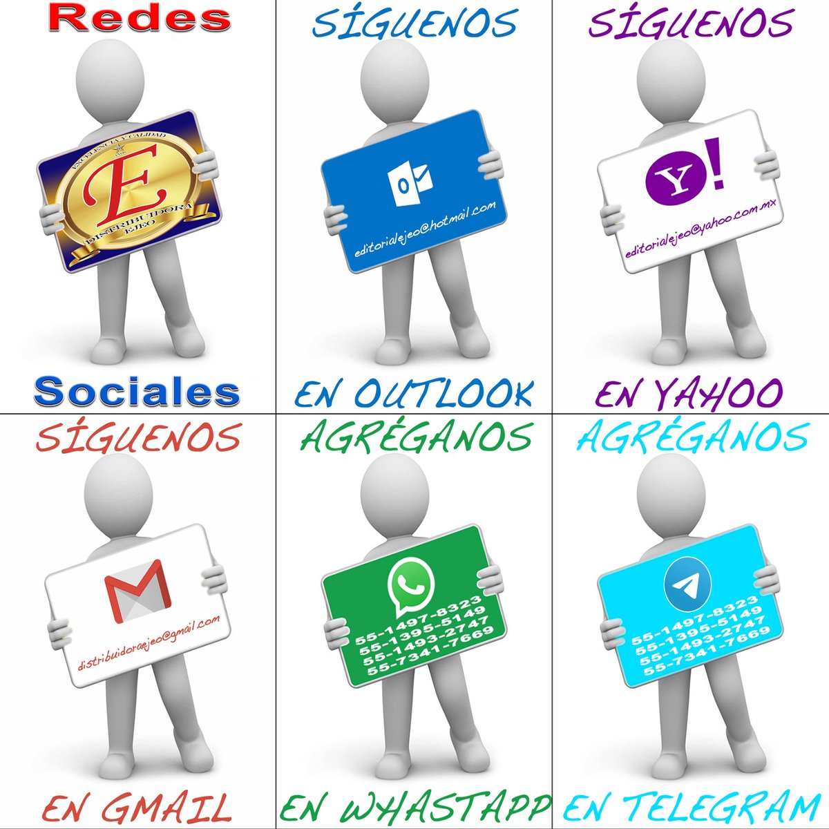 distribuidoejeo's tweet image. ¡ATENCIÓN!:

Estás son nuestros correos electrónicos y aplicaciones de comunicación directa:

* Outlook
* Yahoo
* Gmail
* Whatsapp
* Telegram

#DistribuidoraEjeo #Redes #Sociales #Outlook #Yahoo #Gmail #Whatsapp #Telegram