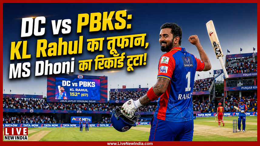 livenewindia01's tweet image. #BigUpdate 
🚨 IPL 2026 में तूफान!

 🏏KL Rahul ने PBKS के खिलाफ मचाया कहर 💥

🏏शतक जड़कर तोड़ा MS Dhoni का बड़ा रिकॉर्ड 😳
🏏DC ने 15.4 ओवर में ठोके 200+ रन 🔥

#KLRahul #DCvsPBKS #IPL2026 #DelhiCapitals #PBKS #CricketFever #IPLStorm @klrahul @DelhiCapitals