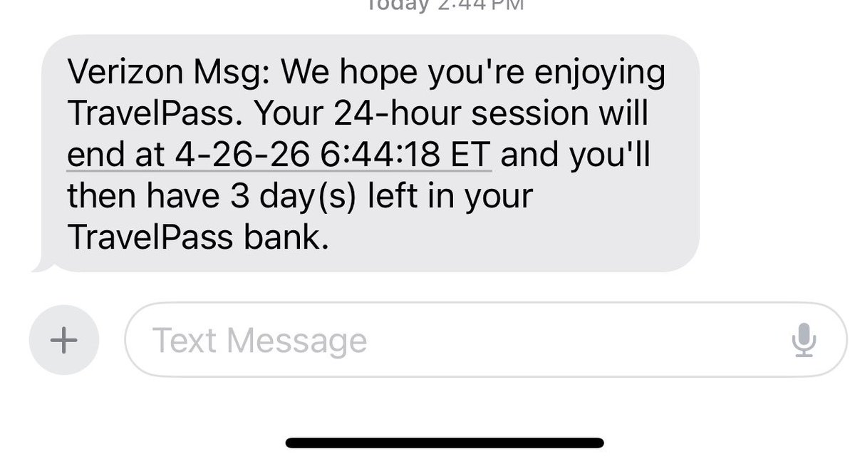 atyppo's tweet photo. @VerizonSupport why am I getting travel pass days pulled? I have no usage in the last 24 hours - I have a local eSIM, and have data roaming turned off, and haven’t sent any SMS or made any calls https://t.co/AdSI121WNz