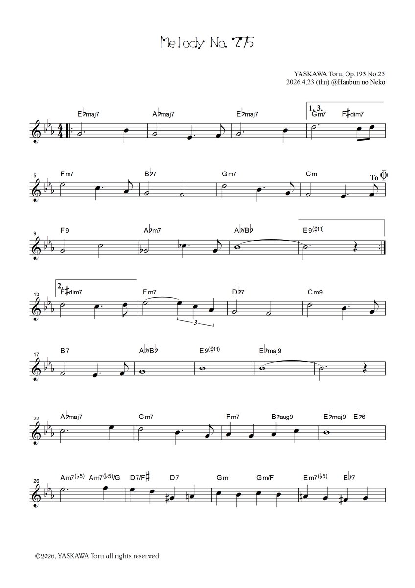 moclinx's tweet photo. Original piano work: Melody No.275, E-flat major, Op.193-25 by YASKAWA Toru.
This piece also runs over four minutes.

👉https://t.co/MrR7GNqbY7

#Moclin #YaskawaToru #PianoSolo #OriginalComposition #Melodies https://t.co/CCc25uBAsY