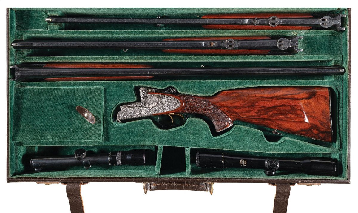 The gunmakers of Ferlach, Austria, have forged a reputation for quality and creativity. Among the more famous of these gunmakers was Josef Just, and this combination rifle/shotgun set that includes three barrel sets is a beautiful example.
revivaler.com/josef-just-sid…