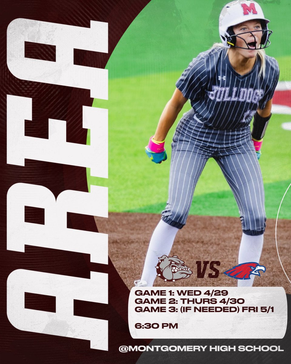 MHSDogSoftball's tweet photo. Bulldog Nation, Let’s Pack the Stands!! Dogs vs War Eagles
Wed. 4/29
Thurs. 4/30
Fri. (if needed) 5/1
6:30 PM
At Montgomery High School 
#stayhungry @MagISDAthletics @MagnoliaHighTX @SportCast_Media https://t.co/Mv9RrQzsQL