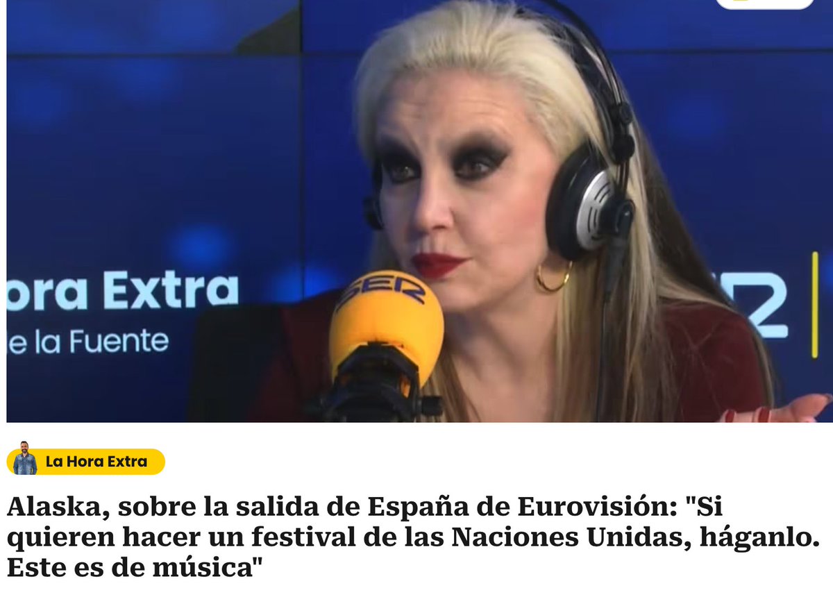 ‼️En la misma entrevista, Alaska afirma que TODO es política, y cuando habla de Israel en Eurovisión, viene a decir que eso es música NO es política. 
Esto define a la perfección la falta de honestidad ideológica de pijos que, como esta, irrumpieron en medio de «la movida» para