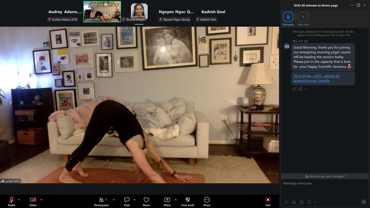 SCAI's tweet image. Final day at #SCAI2026 starting strong—attendees joined a virtual morning yoga session to reset, refocus, and close out the meeting with intention. 🧘‍♀️ #SCAIWellness #InterventionalCardiology