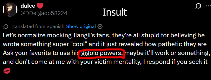 JIANGLIGUARD's tweet photo. 🚨 MASS REPORT NOTICE 🚨
 
PLEASE REPORT ALL X USERS BELOW FOR MOCKING & SHADING WITH INTENTION OF MOCKING & INSULT TOWARDS JH.

REPORT ACCOUNT: 
- PROFILE -> REPORT -> SPAM

🔗https://t.co/Ah6mhwORlO
🔗https://t.co/bS1xT3ooyr
🔗https://t.co/S64IHbuxi8
🔗https://t.co/2PDQzamTdO

REPORT POST: 
- REPORT POST -> HATE, ABUSE, OR HARASSMENT

🔗https://t.co/JHZWRwxbow
🔗https://t.co/hEMyZi7EkY 
🔗https://t.co/aN5AjzRDqn
🔗https://t.co/yoMJW5SGw8

❗REPORT — DO NOT ENGAGE ❗

P.S. Our team has posted an advance notice that we will NOT overlook ANY instances of mocking JiangLi during the JH & LPE collaboration/FM period, regardless of the source with no more leniency. Consider everyone have been warned on this matter before.

 #PROTECTJIANGLI