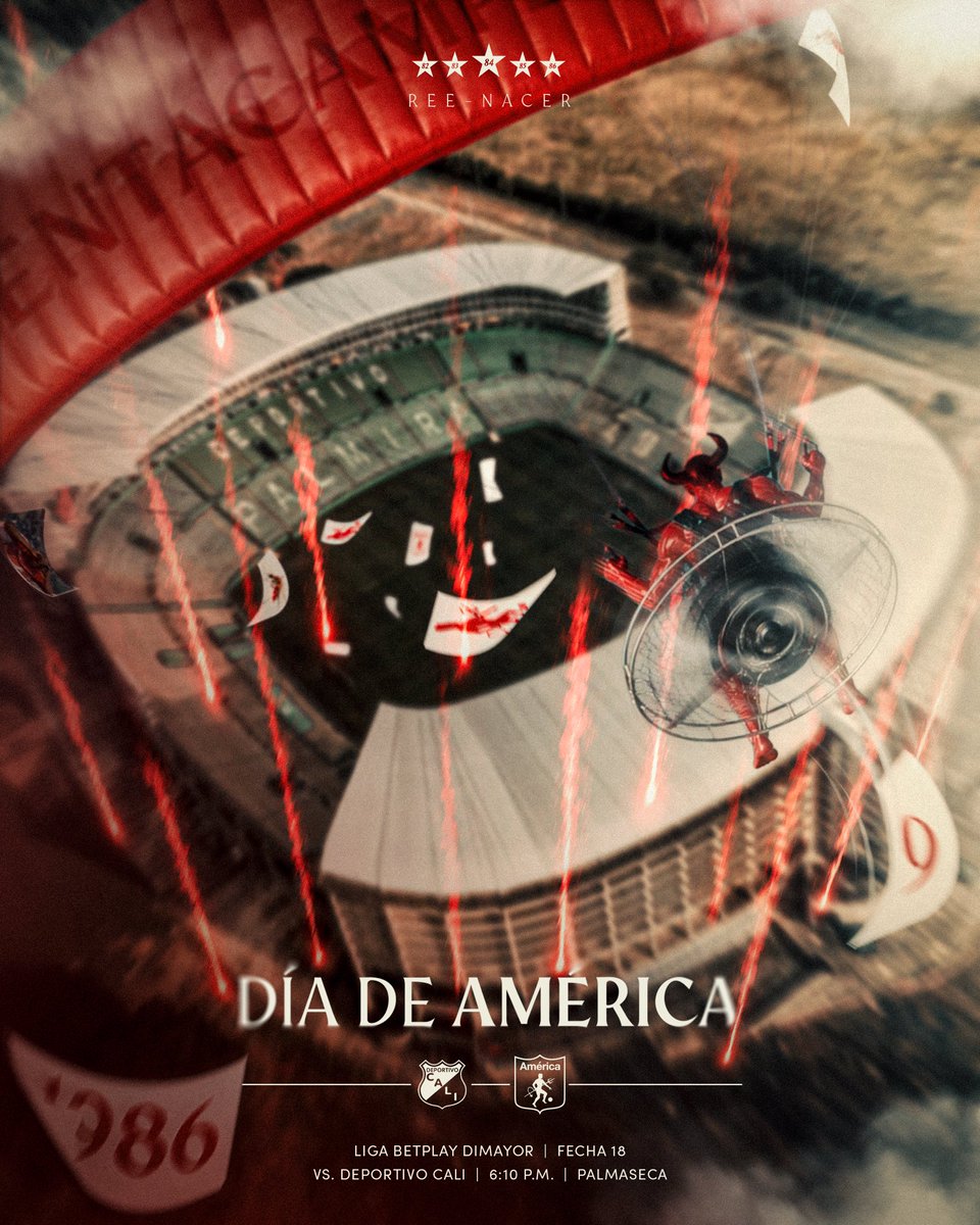 🪂 DÍA DE AMÉRICA 👹
Hoy se defiende lo nuestro.

🆚 D. Cali
⏰ 6:10 p.m.
📺 Win+