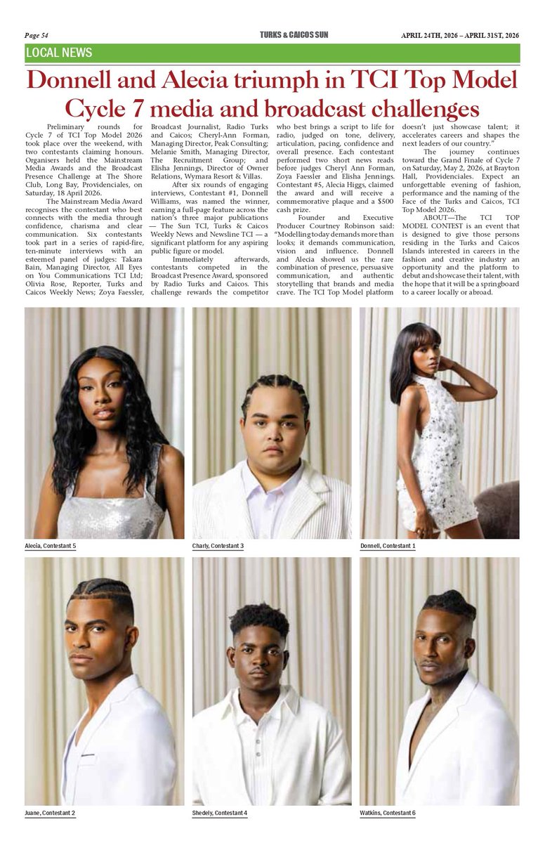 TCISTOPMODEL's tweet photo. As seen in the Turks and Caicos three leading newspapers: Turks and Caicos Weekly, Newsline TCI and The Sun Turks and Caicos.
#TCITopModel
#Cycle7
#BeautyPersonified
#TheExtravaganza
#FacesOfTheFuture https://t.co/IRXeqvZ3HC