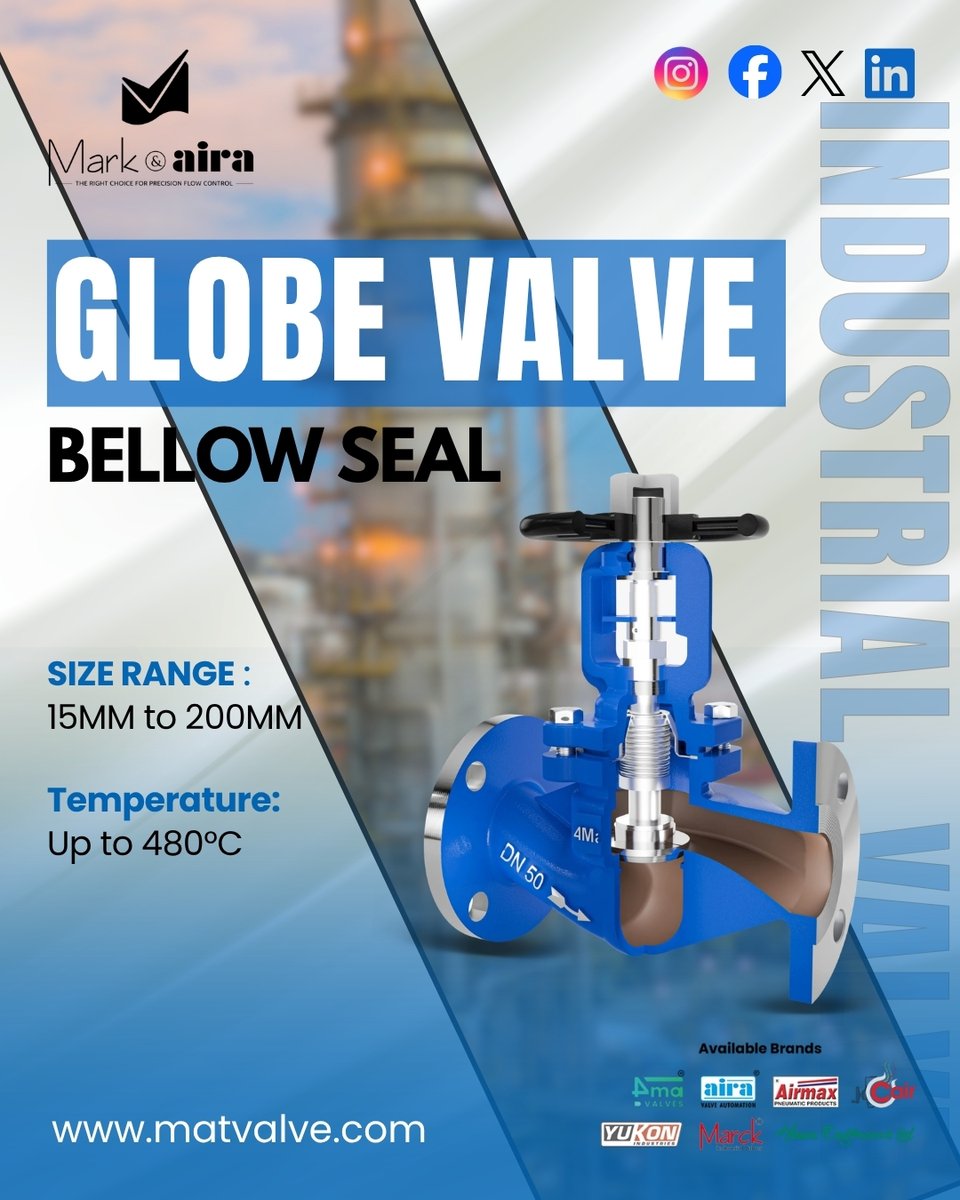 markairavalve's tweet image. Engineered for the heat of the Middle East! 
The Mark &amp;amp; Aira Bellow Seal Globe Valve handles up to 480°C with ease.

The "Right Choice" for Dubai’s industrial sector. 🇦🇪
Details: matvalve.com

#Dubai #Engineering #IndustrialValves #OilAndGas #TechUpdate #MarkAndAira