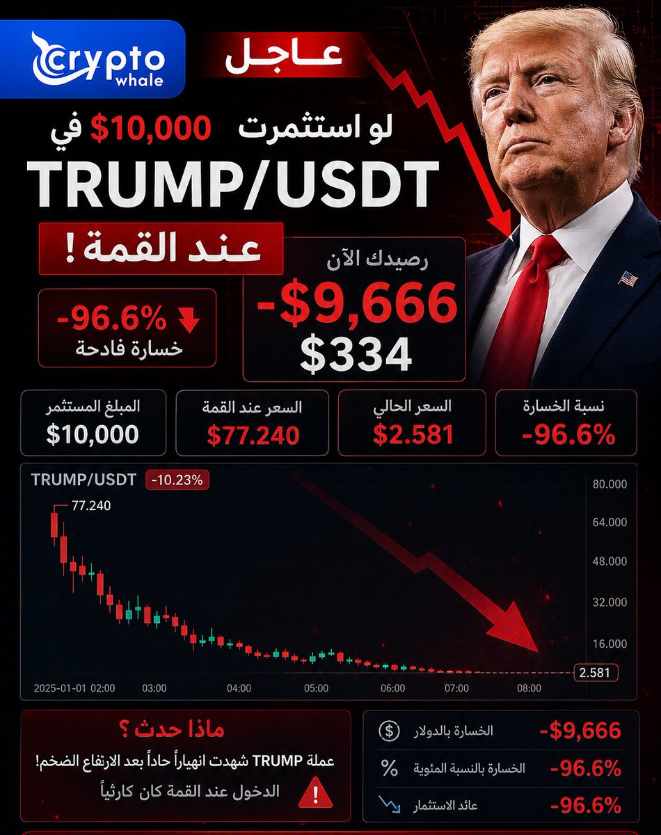 cryptowhalepro1's tweet image. 🚨من 10,000$ إلى 334$ من عملة ترامب 🤯 -96.6% في صمت بدون ما تحس 🩸🩸🩸
⚠️ مشان هيك عملات الميمز حرام ونبهناكم أكثر من مرة 🚫🚫🚫🚫🚫🚫
#TRUMP #BINANCE #MEXC