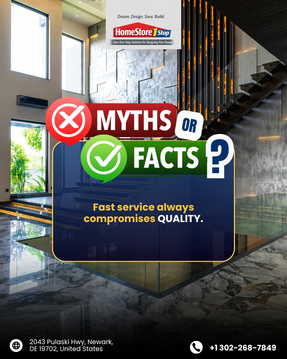 homestore1stop's tweet image. Fast service always compromises quality.
Myth or Fact?

Call us Now: +1 302-268-7849
Visit us Now: 2043 Pulaski Hwy, Newark, DE 19702, United States
#homestore #onestop #mythorfact #servicequality #fastservice