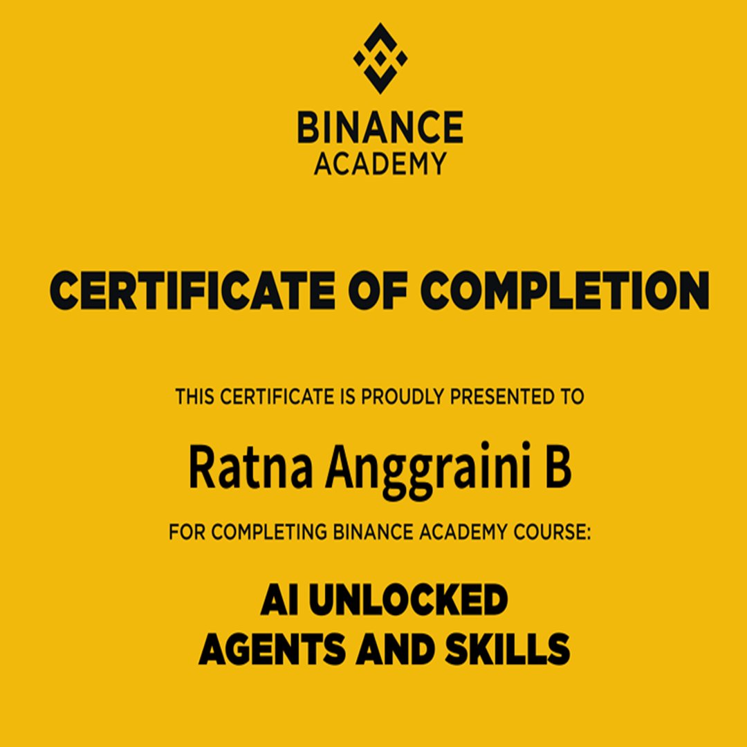 myusagi81's tweet photo. @BinanceAcademy Completed the Binance AI Agent course 🤖

Really interesting to see how AI agents are becoming more useful in real crypto use cases.

Looking forward to learning more 🚀

#Binance #BinanceAcademy #AIAgent #BinanceAIUnlocked https://t.co/VwQxrzLnp7