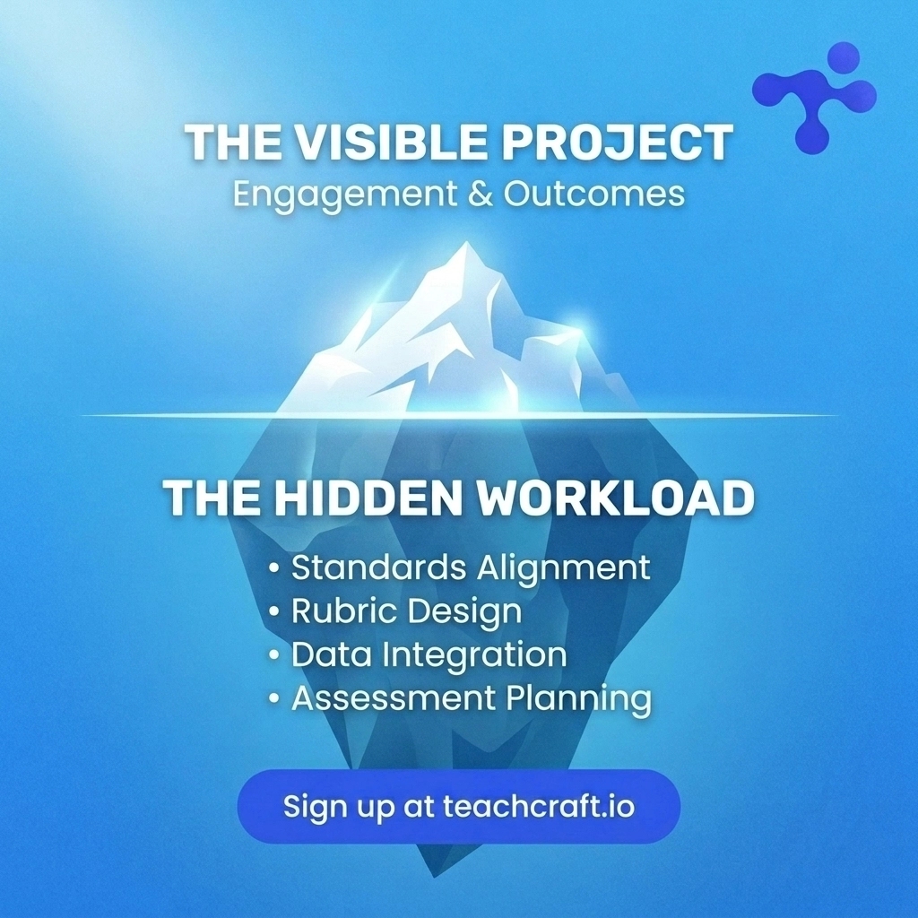 teachcraftio's tweet image. PBL can feel like an iceberg: massive workload hidden beneath the surface. 🧊 

TeachCraft automates the standards alignment and rubric creation so you can focus on your students. Reclaim your time. 

#PBL #EdTech #TeacherBurnout #TeachCraft