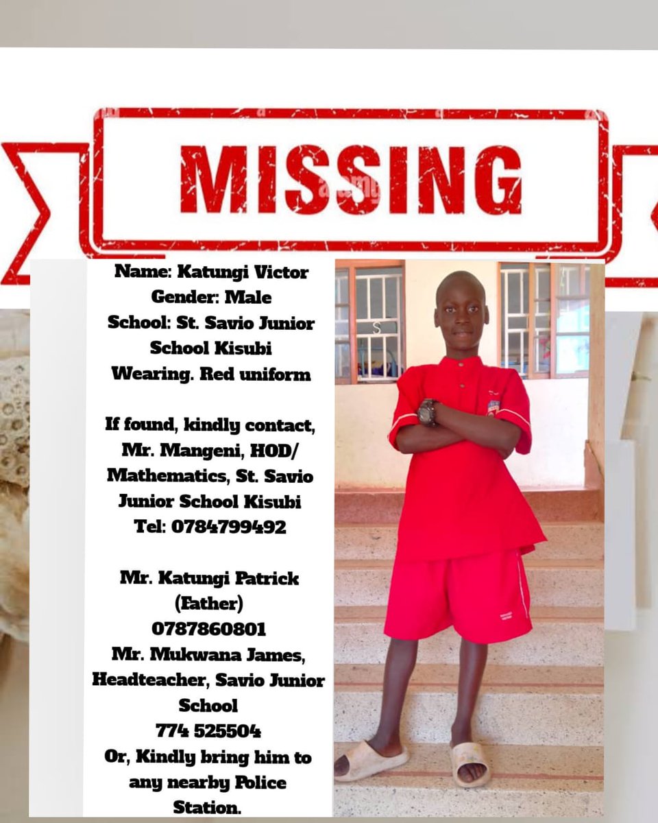 GabrielBuule's tweet photo. This boy went missing  and I have been told that the school  allegedly refused to show cctv footage to the parents. #BringBackVictorKatungi https://t.co/QkQZO151jV