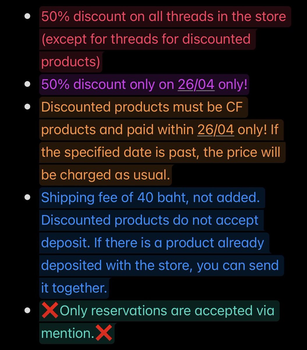 ✨ลดราคา 50% ทั้งร้าน รับวันเกิดแม่ค้า กลับมาแล้วค่าา🎉

📍ลดราคาทุกเธรด สินค้าทุกชิ้นในร้าน ตั้งแต่เที่ยงคืนของวันที่ 26/04 เป็นต้นไปค่า 📍

🎉สุ่มแจก!! 100 บาท สำหรับคนที่รีทวิต+ฟอล (ทั้งลูกค้าและไม่ใช่ลูกค้า)🎊

#ตลาดนัดไยบะ #ตลาดนัดJJK #ตลาดนัดมายฮีโร่ #ตลาดนัดโตมัน