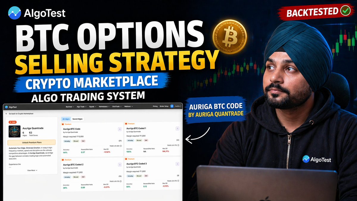 AlgoTest_in's tweet image. Still trading crypto without a system?

Here’s a BTC Options Selling Algo—Aauriga BTC coded 1 by Aauriga Quantrade on AlgoTest’s Crypto Bazaar 👇
youtube.com/watch?v=TEi_YZ…

Backtest it. Analyse it. Then trade it.

#CryptoTrading #AlgoTrading #Bitcoin