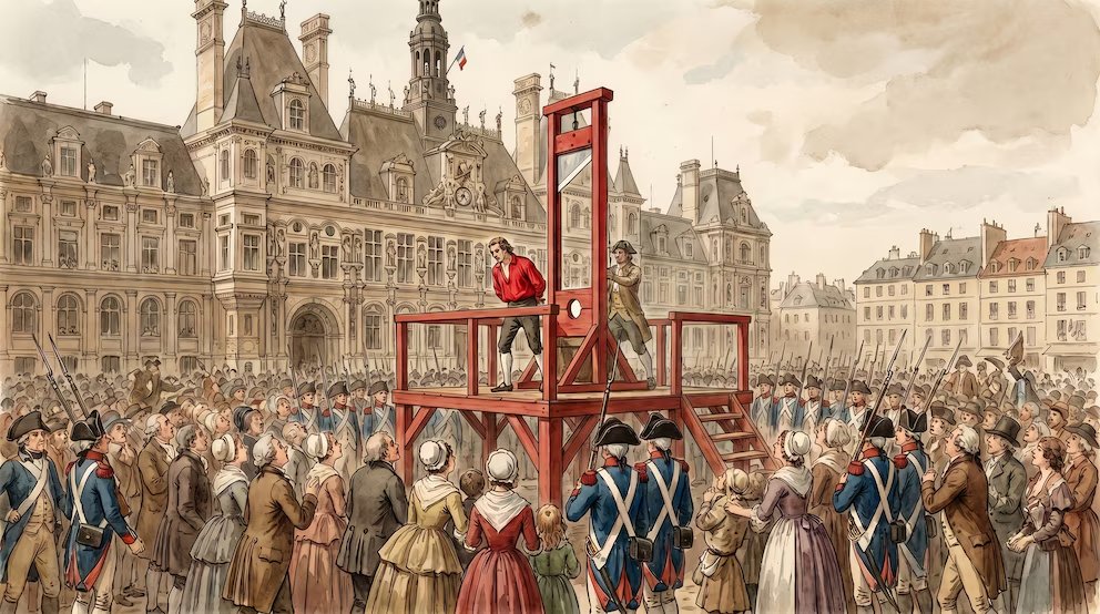 "Hasta entonces, las decapitaciones habían estado reservadas a los nobles y se hacían a filo de espada, pero el verdugo público Charles Henri Sansón – portador de un apellido más que adecuado para alguien que mataba con la fuerza de sus brazos"