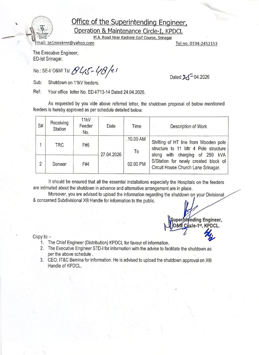 O&M Circle-I, KPDCL tweet media