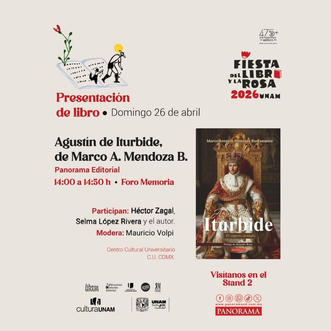 Nos vemos mañana a las 2 pm en el Centro Cultural Universitario de la UNAM, junto a Héctor Zagal y Selma López Rivera, para hablar de mi nuevo libro, “Agustín de Iturbide, el imperio olvidado”. 

Agradezco a nuestra máxima casa de estudios por la invitación a la Fiesta del Libro