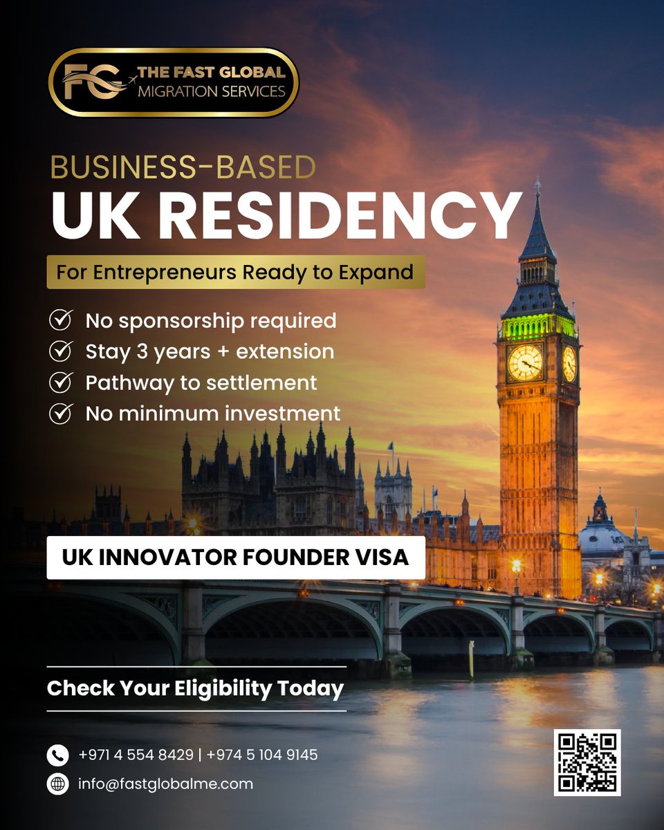 fastglobalme's tweet image. Expand your business beyond borders and step into the UK with confidence 🇬🇧The UK Innovator Founder Visa is designed for ambitious entrepreneurs

Visit Now: fastglobalme.com/uk-innovator-f… 

#UKVisa #InnovatorFounderVisa #BusinessAbroad #EntrepreneurLife #UKResidency #GlobalOpportunities