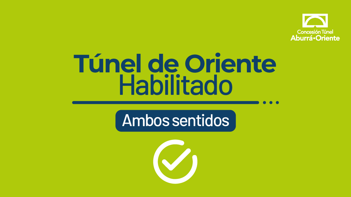 ConcesionTAO's tweet image. (08:27) 🟢 #AEstaHora se encuentra habilitado el Túnel de Oriente, en ambos sentidos

💡 

@GobAntioquia @ObrasAntioquia #TúnelDeOrienteHoy
