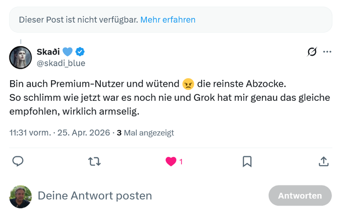 rebew_lexa's tweet image. Soviel zur #Meinungsfreiheit auf X. 
Es grenzt schon an ein Wunder, dass überhaupt 7,5k Impressionen zusammengekommen sind. 
Der Post existiert, aber kaum jemand kann ihn sehen! #FreeSpeech #NoCensorship