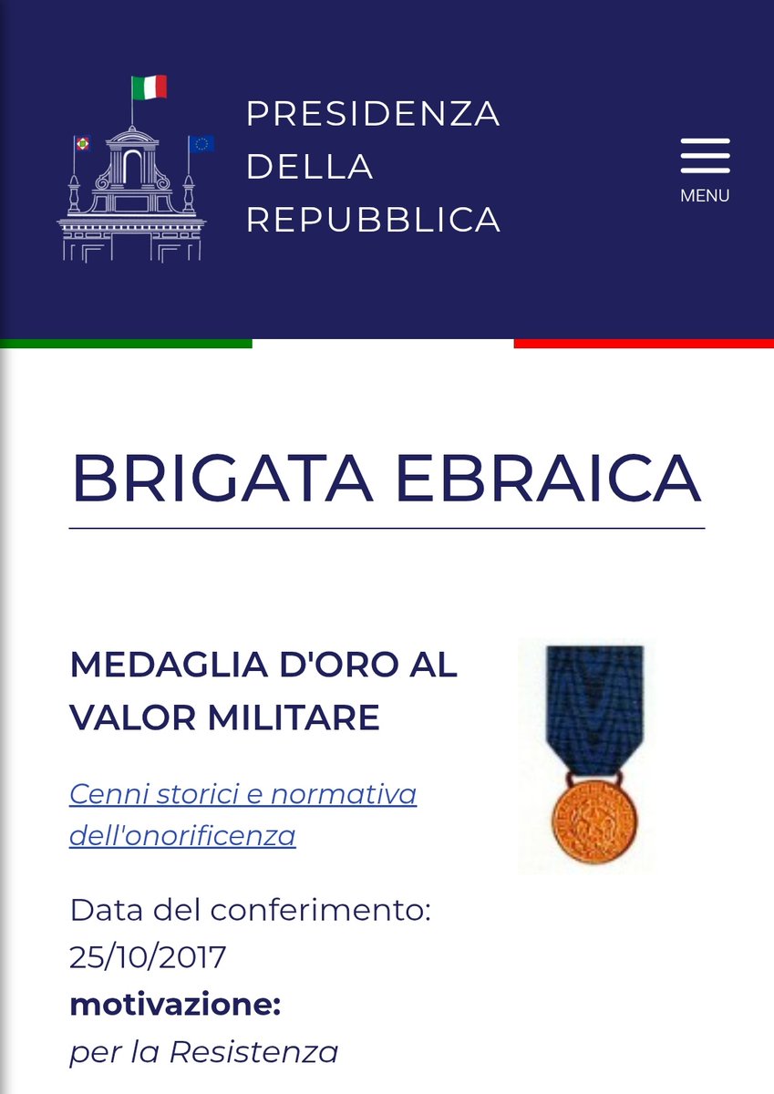 <a href="/ilriformista/">Il Riformista</a> <a href="/PicassoAntonio/">Antonio Picasso</a> La #BrigataEbraica é l'unica medaglia d'oro al valore militare a cui é preclusa la partecipazione alle celebrazioni della #Liberazione a cui contribuirono, pagando con il sangue di loro giovani.
#ItaliaIngrata