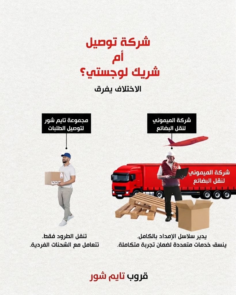GroupTimeShore's tweet photo. إرسالية الطرد شيء… وإدارة الرحلة الكاملة شيء آخر تمامًا.
تعامل شركة التوصيل مع كل شحنة بشكل منفصل.
أما الشريك اللوجستي فينظر للصورة الأكبر .ينسّق التخزين، والشحن، والمسارات، والأنظمة ليعمل كل ذلك بتناغم
#توصيل_طلبات
#الكويت 
#شركة_تايم_شور
#شركة_الميموني_لنقل_البضائع 
#ارامكس https://t.co/4vFUgiF8qR