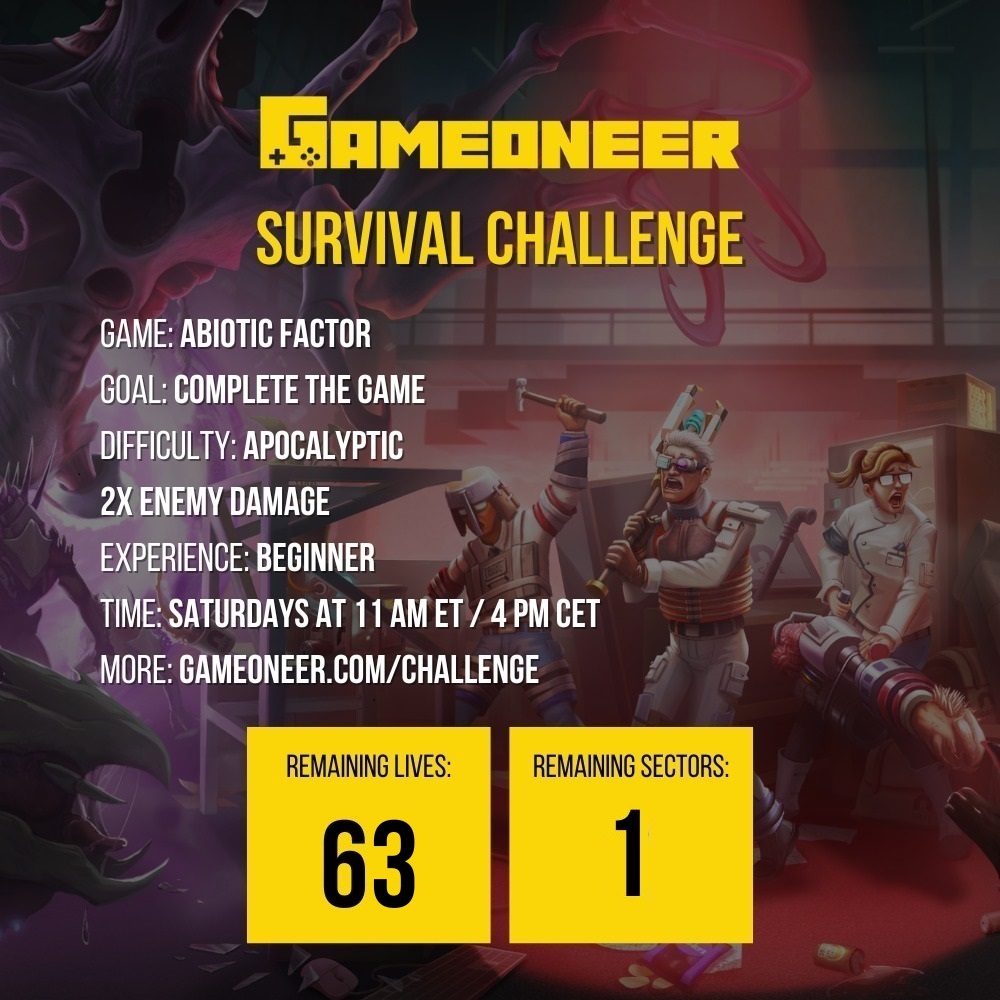 HaaDiiDaa's tweet image. It's that time again where we try and slay the Abiotic Factor baddies !! The Gameoneer Survival Challenge starts NOW !!

youtube.com/live/DlOpH9jV6…
twitch.tv/haadiidaa

#twitchtv #youtubegaming #survival #gaming