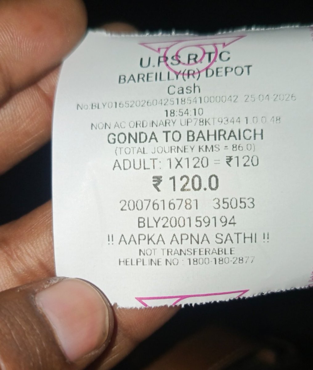 i_yusss's tweet photo. @UPSRTCHQ @upsrtc_bareilly @Mstf_Bahraich

Bus No UP78KT9344 (Bareilly Depot) mein Gonda se Bahraich ka kiraya zyada liya ja raha hai. Ticket par ₹120 feed kiya gaya hai jabki asali kiraya kam hai. Conductor manmani kar raha hai. Kripya turant action lein.

#UPSRTC #Complaint https://t.co/LRKyYBHE0F