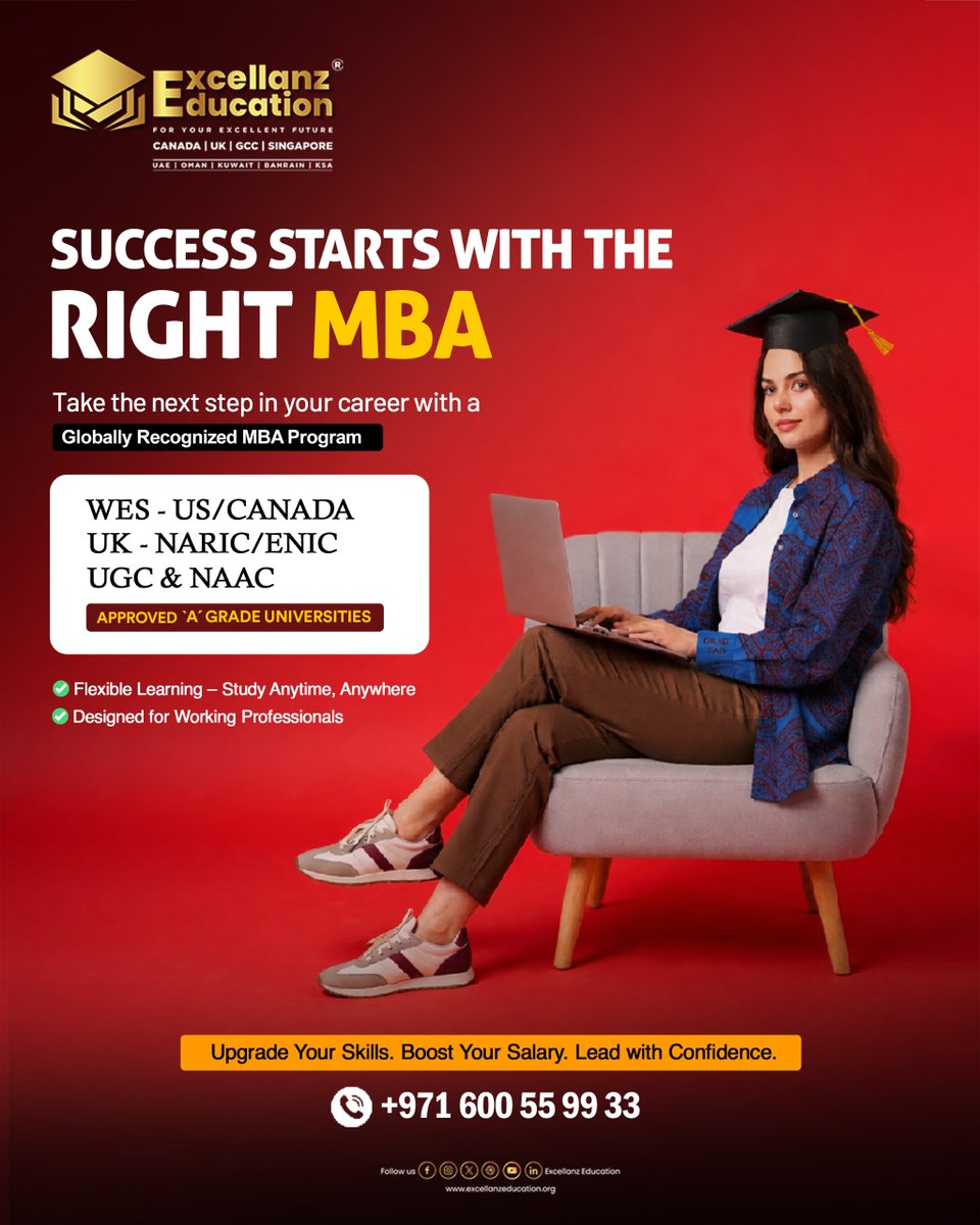 excellanzedu's tweet image. Your next big career move begins here.
Success starts with the right MBA—make the smart choice today.

For Course and Fee Details:
🌐 excellanzeducation.org
📲 Send HI to wa.me/971552459312

#degreecourse #bachelorsdegree #mastersdegree