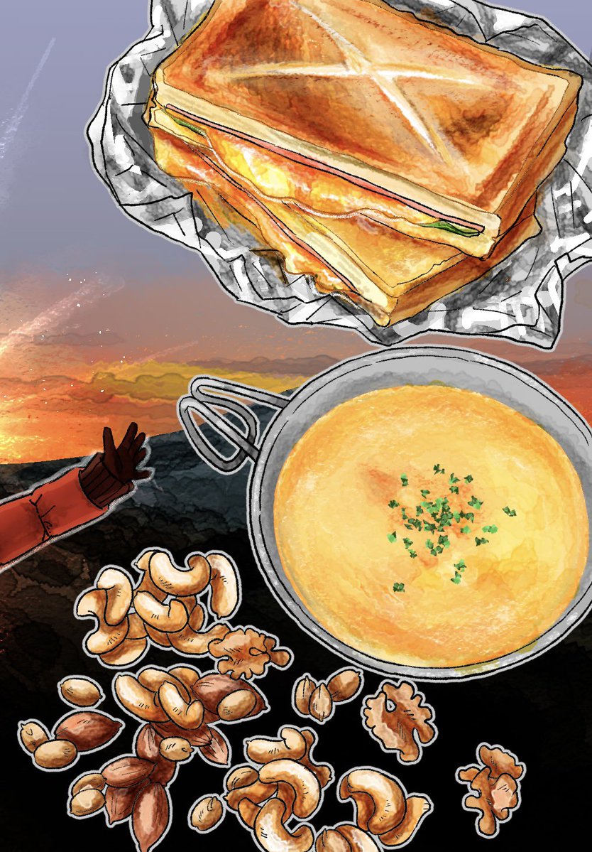 カレンダーでほとんど隠れる部分にも絵を描いてるので見てください🤸食べものの絵を描くのが大好き🍙🥪🍖🍛🍜🍳🎣