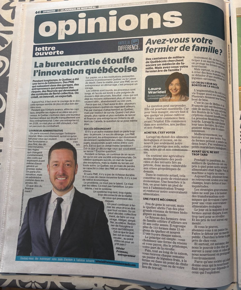 Je vous mets ici mon texte de ce matin dans le journal de Montréal 👇

Pendant longtemps, le Québec a été une terre de bâtisseurs. Des PME qui naissaient dans des garages, des entrepreneurs qui prenaient des risques, des fleurons qui devenaient des symboles de fierté collective.