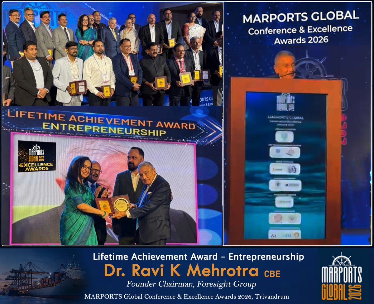 Foresight_Grp's tweet image. A proud moment for Foresight Group. 
Our Founder Chairman Dr. Ravi K. Mehrotra, CBE has been honoured with the Lifetime Achievement Award – Entrepreneurship at MARPORTS Global Conference &amp;amp; Excellence Awards 2026. #LeadershipExcellence #ForesightGroup